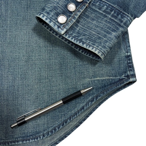 Ralph Lauren Double RRL Denim Shirt Mens XL Slim Fit Western Pearl Snap Cowboy - Picture 13 of 14